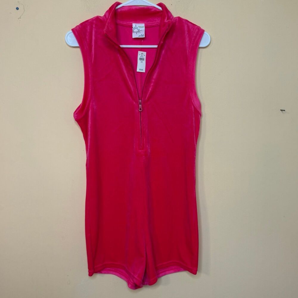 NWT Offline By Aerie velour Half Zip Romper size medium Jumpsuit Coverup Magenta